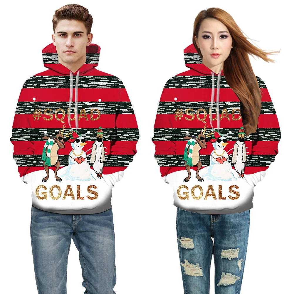 3D Pullover Casual Fashion Christmas Printed Autumn Couple Hoodie Long Sleeve Holiday Unisex Winter Party Street Loose Outwear