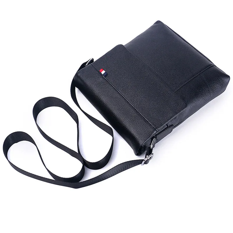 GO-LUCK Brand Classic Black Flap Bussiness Ipad Pack Genuine Leather Men Messenger Bag Men's Crossbody Shoulder Bags