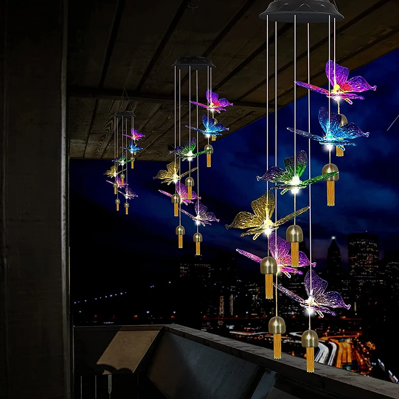 Solar Powered Windchime Color-Changing Led Hanging Lamp, Waterproof Automatic Sensor Solar Light for Outdoor Indoor 5