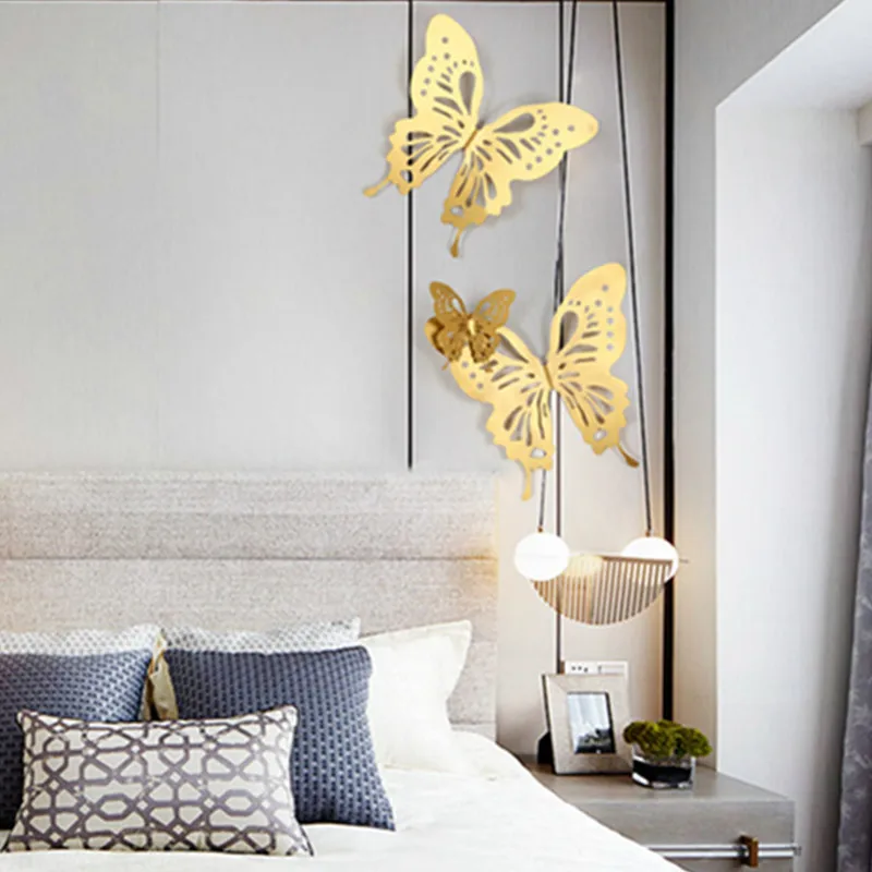  Chinese Style Electroplate Butterfly Iron Art Wall Accessories Stereoscopic Bedroom Background Wall - 4000034712131