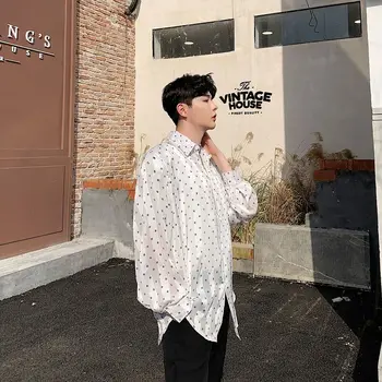 

EWQ / men's and women's wear Sunscreen clothes translucent material loose shirt 2020 spring summer dot printting tops 9Y1609