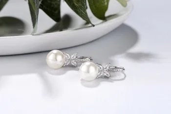 

TSHOU181 Fashion Bridal Pearl zircon four-leaf flower earring TI 925 silver