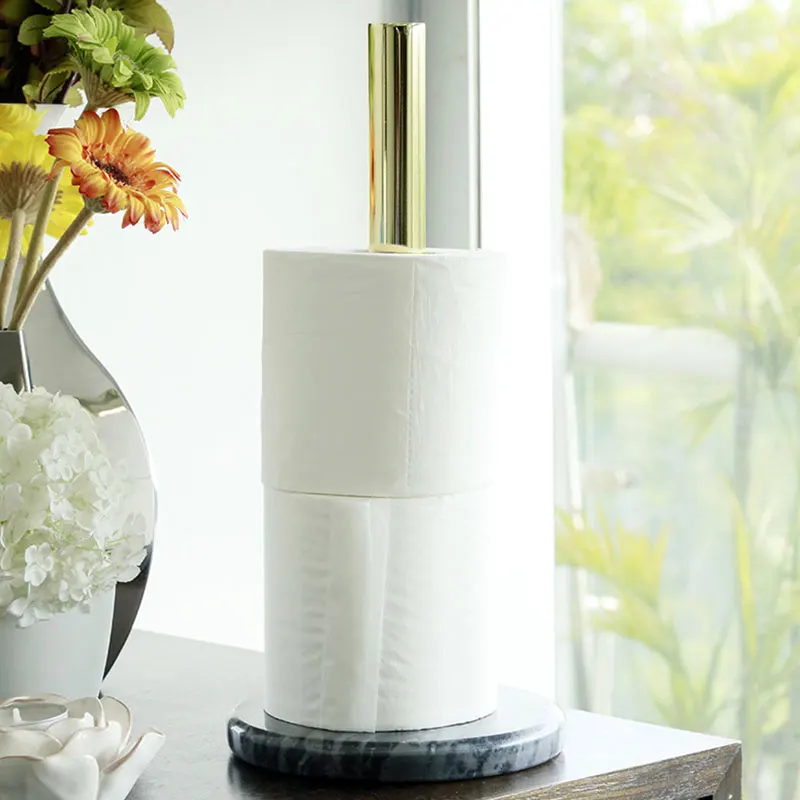 Household Tissue Holder Supply Storage Shelf Stand Kitchen Paper Towel Plated Tissue Holder Natural Marble Nordic Retro Style
