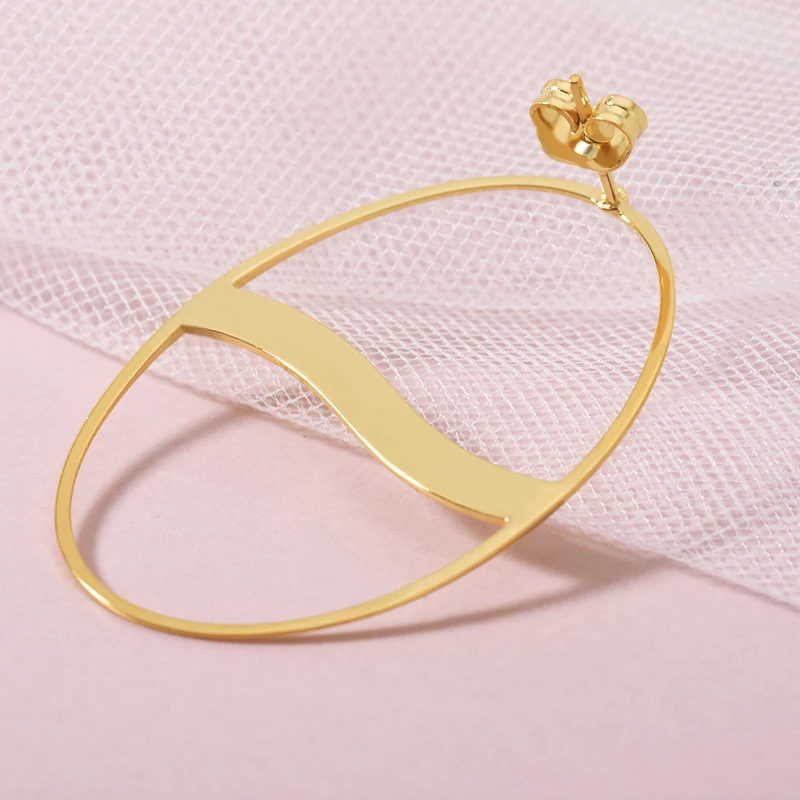

New Fashion Earrings Irregular Wavy Elliptical Big Ring Earrings For Women Gold Color Stainless Steel Stud Earrings Jwelery Gift