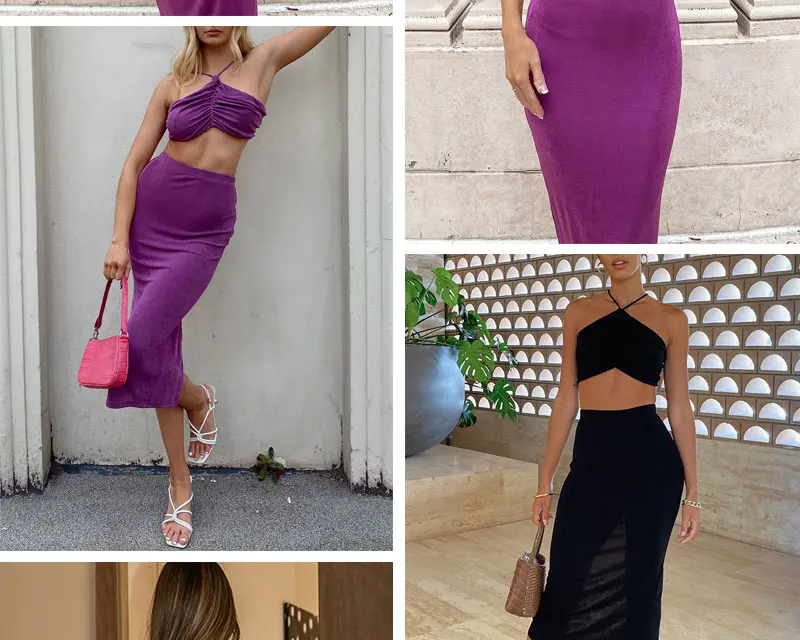 Halter Crop Top And Skirt Set Sexy Women Outfits Summer Dress Sets Cami Top Two Piece Set Skirt Elegant Party Club Outfits