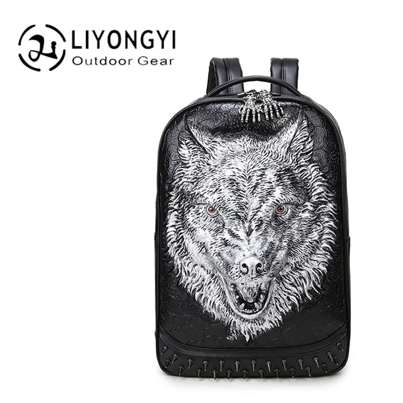 

2019 New Style Foreign Trade Wolf Head Men Backpack Rivet Sports Bag Laptop Computer Backpack Animal Fashion Bag