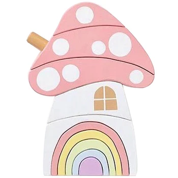 

Wood Rainbow Blocks Set Kids Natural Wooden Building Blocks Mushroom Craft Early Learning Educational Toys Baby Room Home Decor