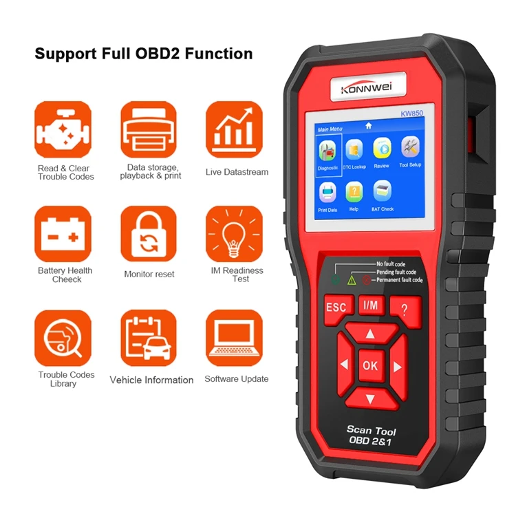 OBD2 ODB2 сканер автоматический диагностический сканер KONNWEI KW850 полная функция Автомобильный диагностический сканер универсальный OBD Код двигателя считыватель