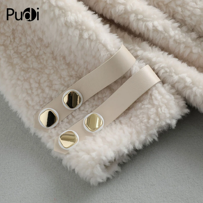 Pudi, Женское пальто из натуральной шерсти, меховая куртка, зимняя, теплая, для девушек, настоящая овечья овчина, пальто, пальто, A19096