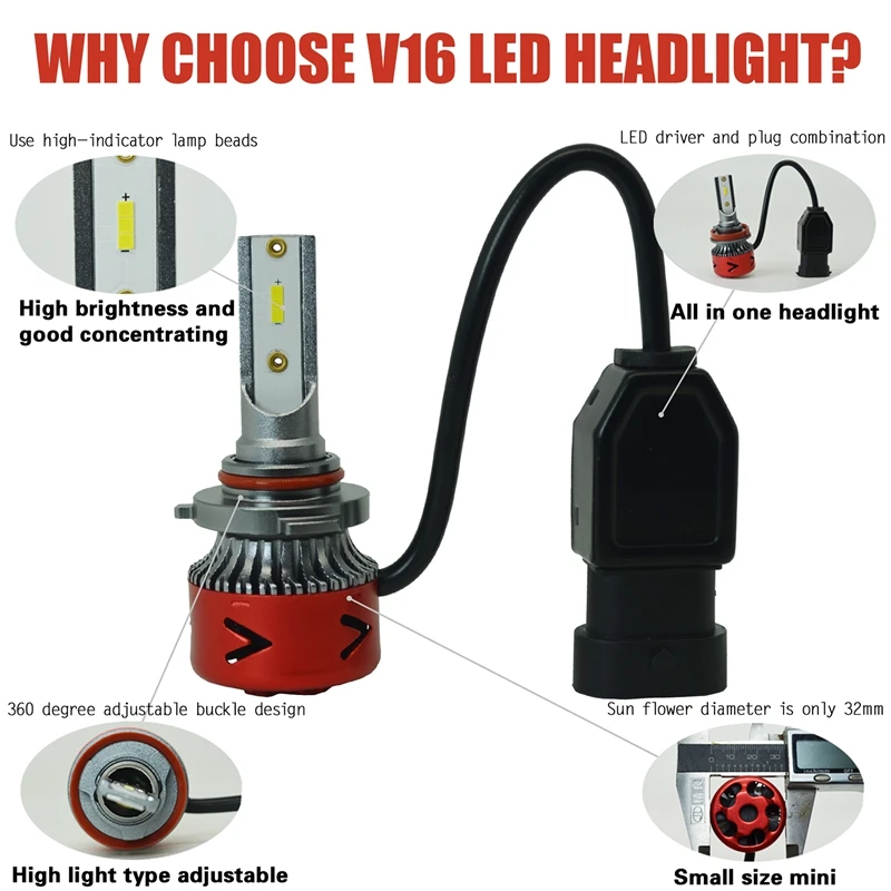 Новые продукты нового поколения автомобильные лампы Led V16 H1 H8 H9 H4 H7 H11 9012 Led 9008 H13 9004 9006 9005 H10 авто фары L