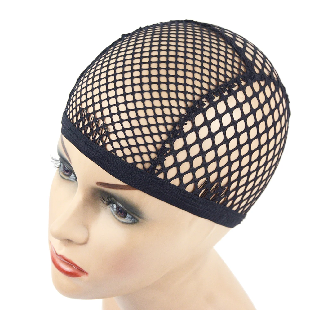 1pc Black/Blonde 4 clips Stretch Mesh Cap  Big Hole Weaving Cap for Making Wigs