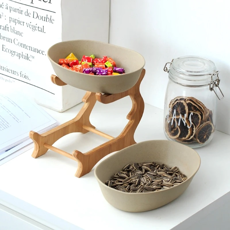 ABSS-Двухуровневая матовая керамическая сервировочная чаша, декоративная керамическая обеденная тарелка, Бамбуковая столовая посуда, центральная часть для фруктов, салатов и S