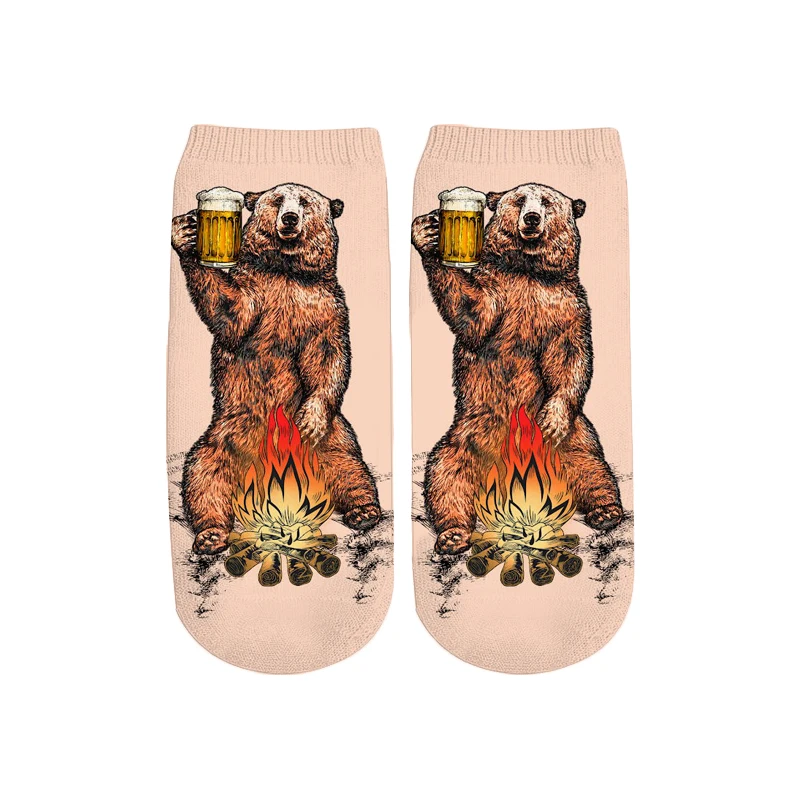 PLstar Космос звери-Ленивцы/Лев/единорог/коричневый Медведь 3D печатных хлопок короткие носки для женщин дамы harajuku корейские носки