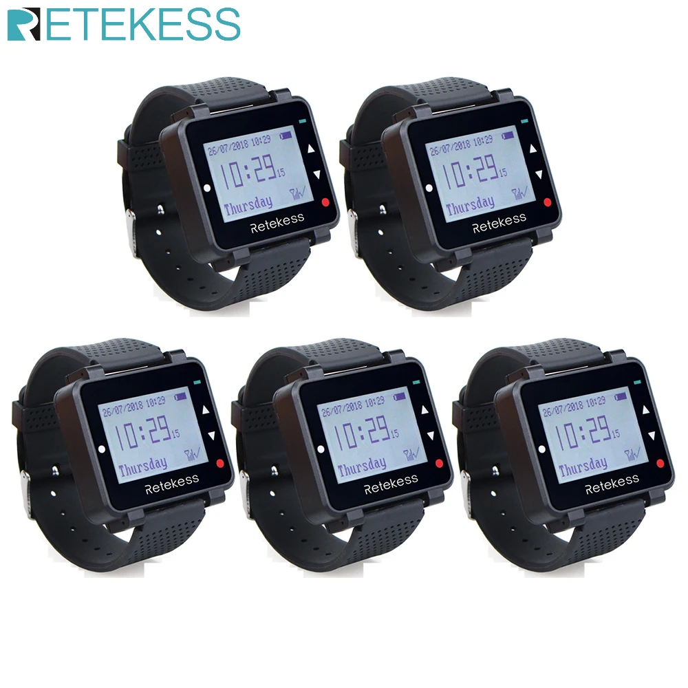 Retekess T128 Wireless Calling System Hospital,Hotel,Clinic Restaurant Pager System,Watch Receiver,8 Languages,1 Receiver Wrist Pager for Restaurant 