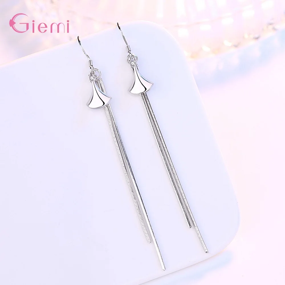 Long Chain Small Skirt Pattern Tassel Dangle Earring For Women Girls Wedding Party 925 Silver  Drop Earring Fine Jewelry