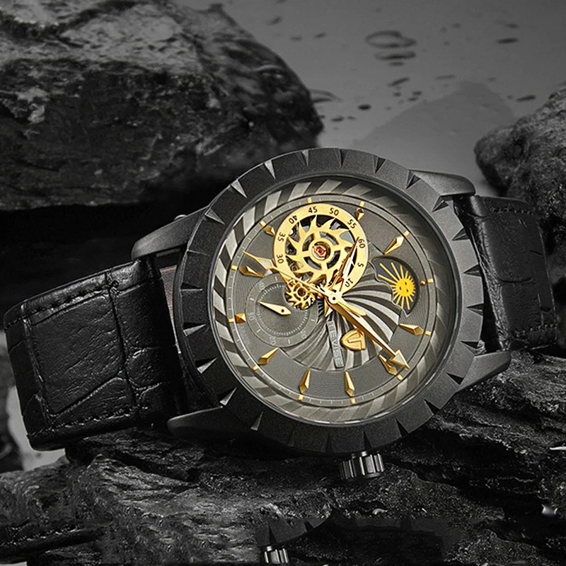 Мужские часы Топ люксовый бренд Tourbillon Мужские кожаные автоматические механические часы водонепроницаемые спортивные армейские военные наручные часы
