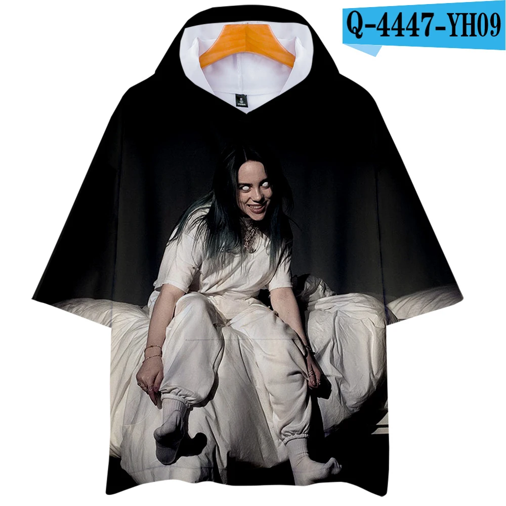 Модные Kpop дизайнерские Billie Eilish летние футболки с капюшоном Мужская/Женская весенняя одежда крутые Harajuku футболки топы - Цвет: 3D