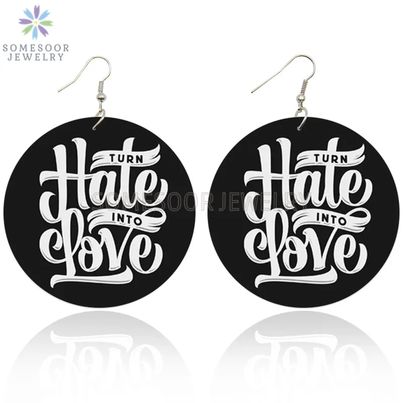 Somesoor Hate Love Black Saying African Wood Drop Earrings Double Sides ...