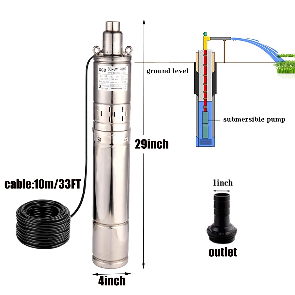 SHYLIYU нержавеющая сталь 4 дюйма Глубокая Скважина погружной Bole насос 0.5Hp винтовой водяной насос 86 м 1,8 м ³ 220 В/50 Гц роторный насос " выход