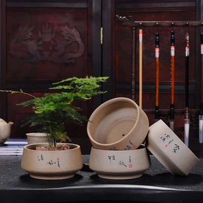 

Creative Bonsai Green Plant Zisha Ceramic Pot personality Stoneware Retro Meaty Small Succulent Plant Breathable Flower Pot