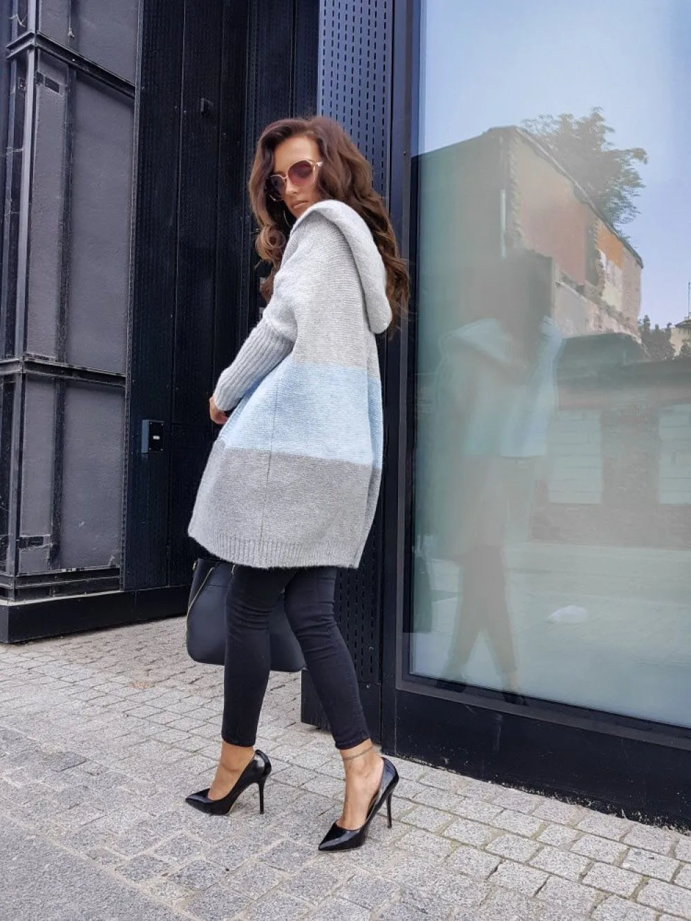 Winter Knitted Sweater Women Loose Striped Long Sleeve Hooded Cardigans Sweater Casual Female Long Jumper Cardigans Coat