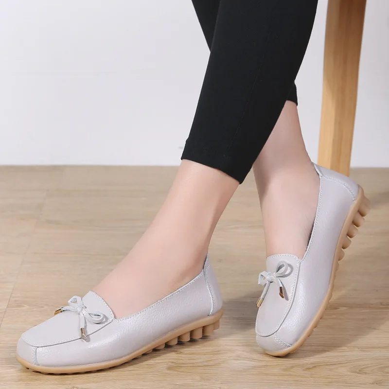

2019 New Style Bow Large Size Mom Shoes Low Top Flat Moccosins Tendon Soft-Sole WOMEN'S Casual Shoes