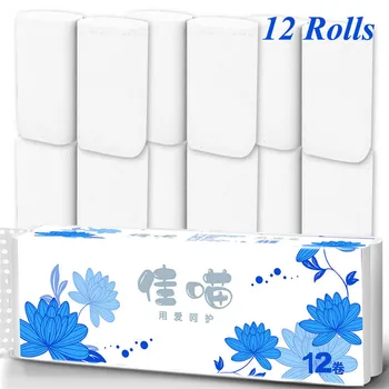 

Portable 12 Rolls 4-layer Toilet Paper Home Paper Towel Raw Wood Pulp Paper Towels Tissue Rolls Home Kitchen Bathroom Paper