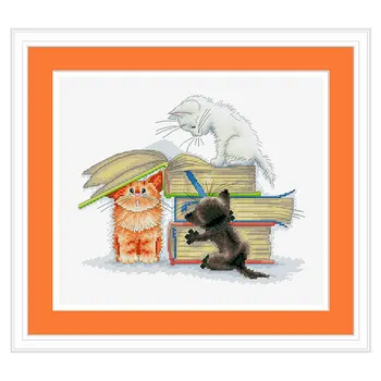 

Book-loving kitten 14CT Counted cross stitch kit 11ct Stamped printed fabric embroidery DIY needlework High Quality