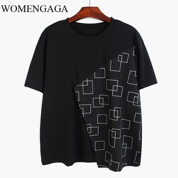 

Loose Women Gray Pattern Print Split Asymmetrical T-shirt Round Neck Short Sleeve Fashion Tide Spring Summer 2020 FH8M