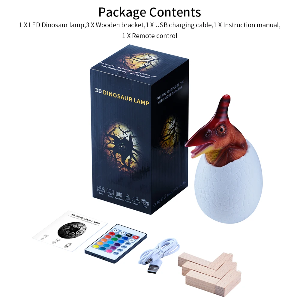 E remote 16colors Творческий 3D яйцо динозавра ночной Светильник 3/16 Цвета с возможностью зарядки по USB Pat/светодиодный светильник с дистанционным управлением Настольная лампа для взрослых и детей, подарок - Испускаемый цвет: E remote 16colors