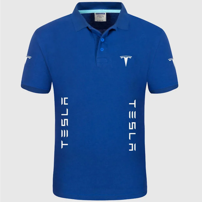 Men Polo Shirt Tesla Polos Button Short Sleeve Polo Shirt Homme Solid Summer