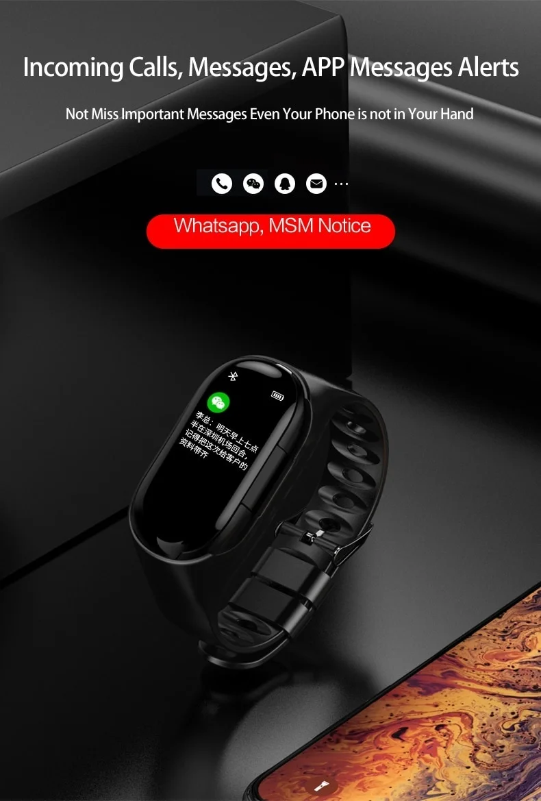 M1 Dual Bluetooth 5,0 наушники умный браслет устройство слежения за кровяным давлением Смарт часы для мужчин для IOS Android телефон