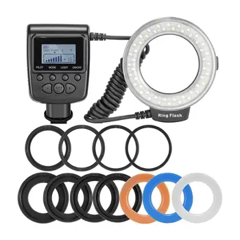 

48 Macro LED Ring Flash Bundle with LCD Display Power Control Adapter Rings and Flash Diffusers for Canon for Nikon DSLR
