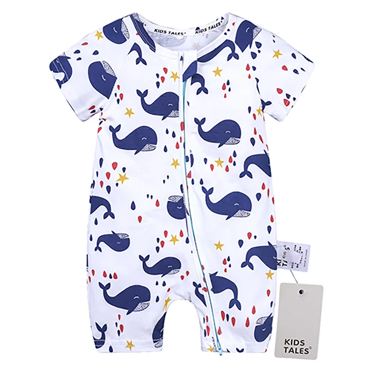 Newborn Knitting Romper Hooded  Cartoon Print Baby Romper Fashion Toddler Girl Summer Clothes Cotton Zipper Short Sleeve Newborn Boys Rompers 3-24 Months Newborn Sailor Romper Girls Boy Costume Anchor