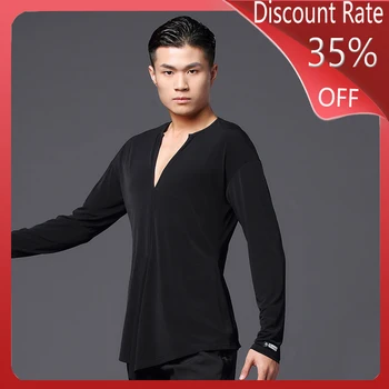

Male Latin Dance Top Black Long Sleeve Shirt Competition Performance Ballroom Costumes Men Practice Latin Dance Costumes DQS3554