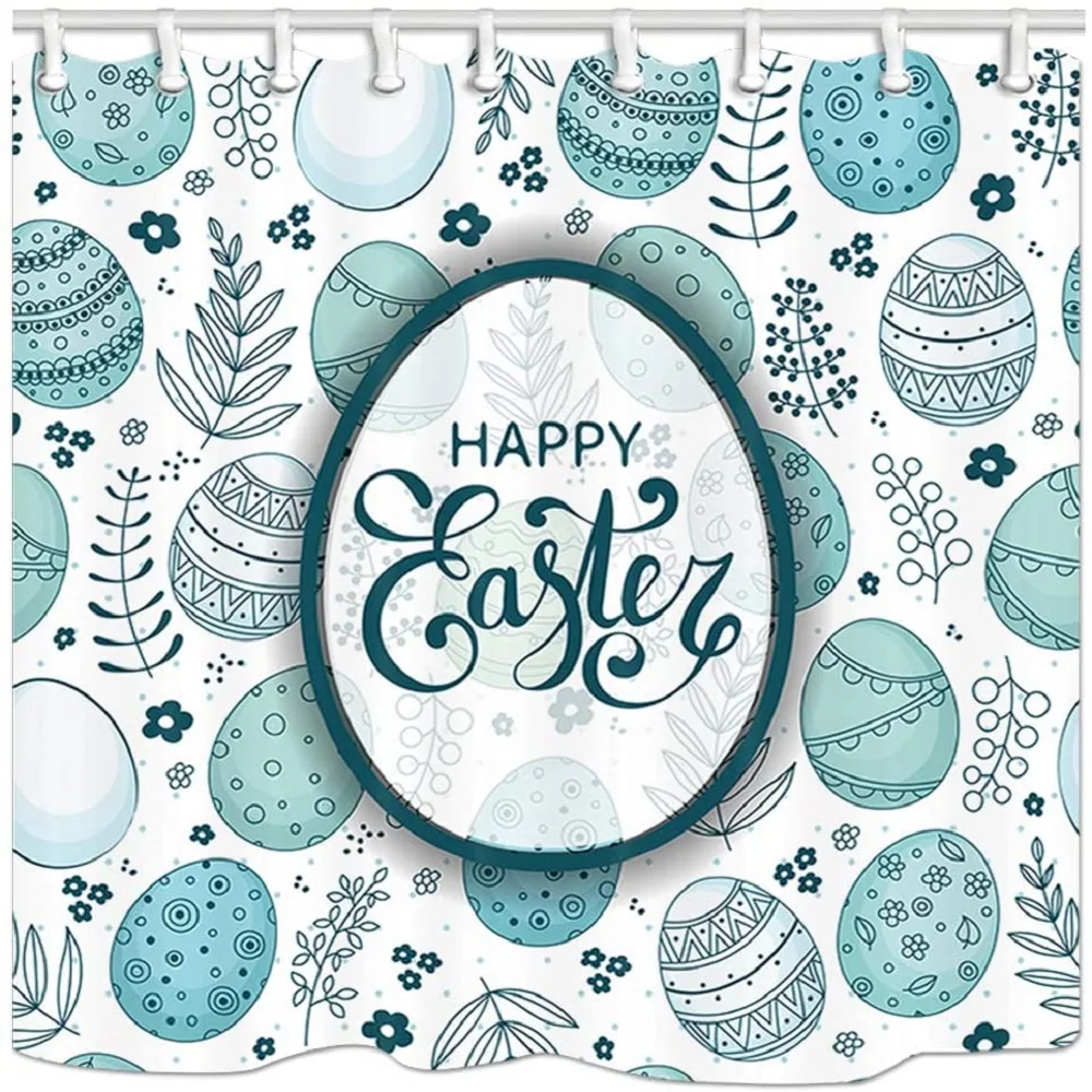 

Занавеска для душа в ванную комнату на праздник весны, с акварельными кроличьими яйцами на Пасху, водонепроницаемая занавеска с крючками, т...
