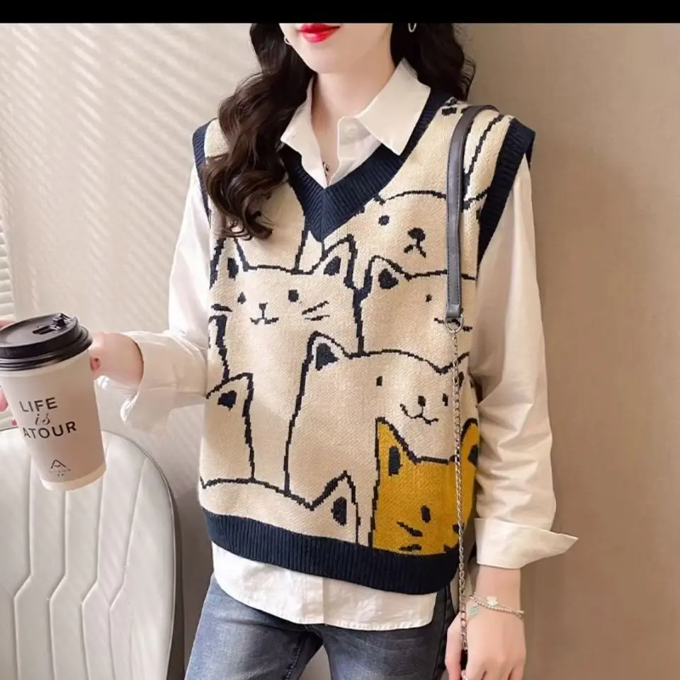 

Свитера Nitted для женщин Мода 2021 Осень Зима Одежда Повседневный свитер жилет женские пуловеры Синие Серые трикотажные топы с рисунками