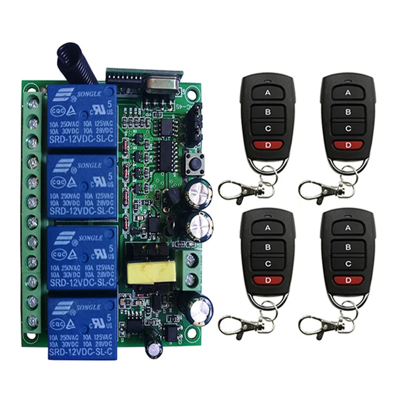 AC110V 220V 230V 10A Relay 4CH 4 CH Wireless RF Remote Control Light Switch Output Radio Receiver Module +Transmitter | Обустройство
