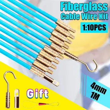 

10pcs Fiberglass Wire Cable Electrical Push Puller Rodder Fish Tape Kit 4mm 1 Meter HVR88