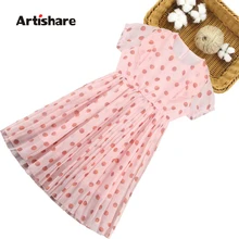 Г. Летнее платье для девочек, плиссированное праздничное платье в горошек Для Девочек Шифоновые Детские платья с оборками для девочек, милая подростковая одежда для девочек