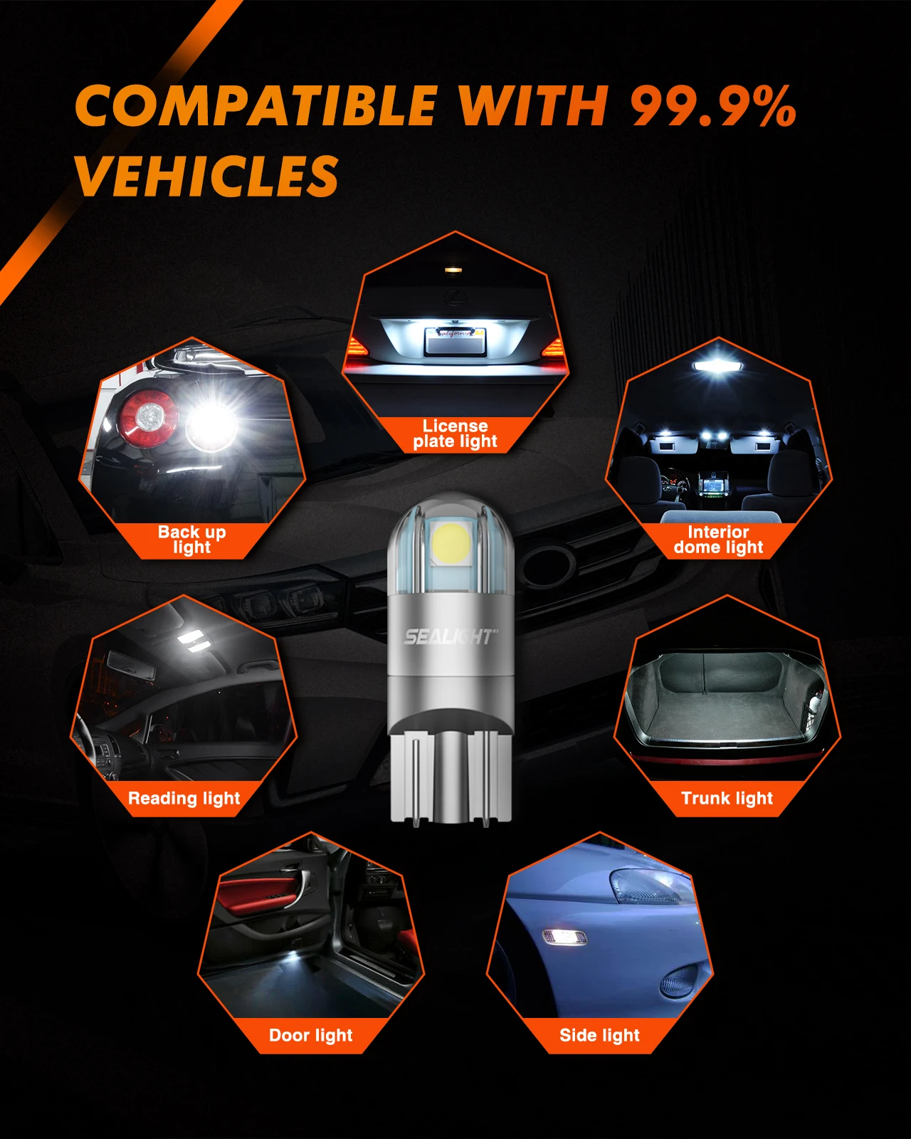 SEALIGHT 10 pcs 194 T10 LED Bulbs 6000K White 168 2825 T10 W5W 3030 Bright LED Chips for Dome Light  Map Light Door Light