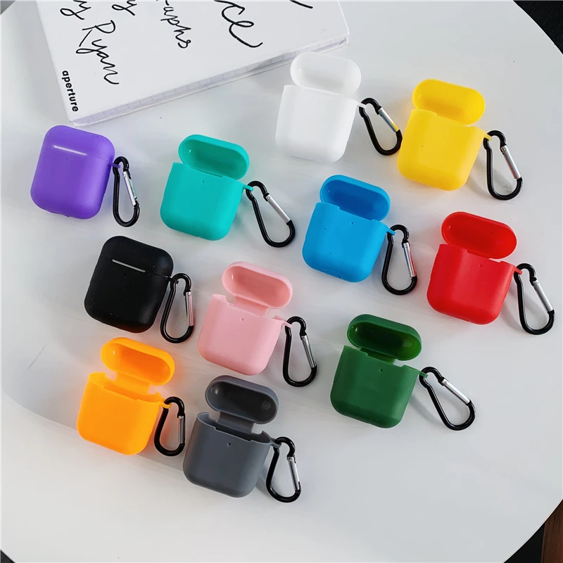 Милый однотонный силиконовый чехол для Airpods 2 защитный наушников Apple беспроводная
