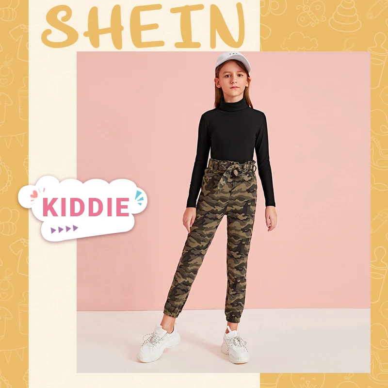 SHEIN Kids/однотонная трикотажная Повседневная футболка в рубчик с воротником-стойкой; детский топ; осень г.; приталенные базовые Детские футболки с длинными рукавами