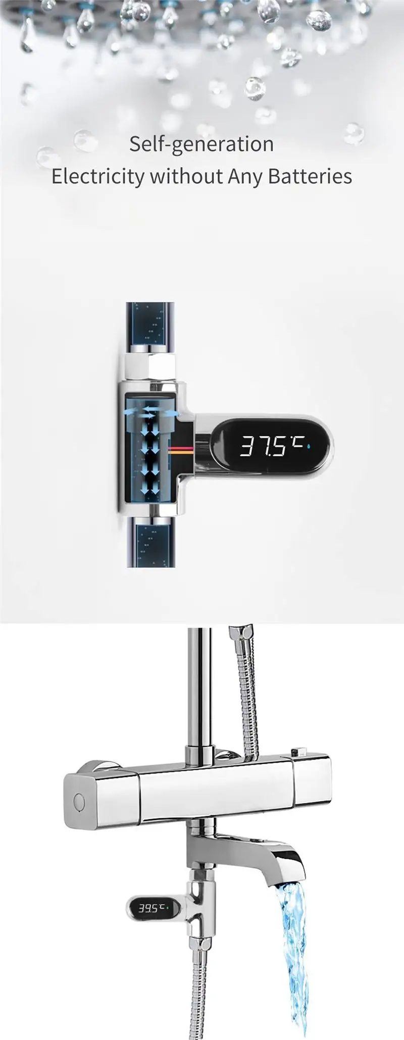 Xiaowei V2 термометр для душа светодиодный по Цельсию по Фаренгейту времени дисплей потока самогенерирующийся измеритель температуры воды