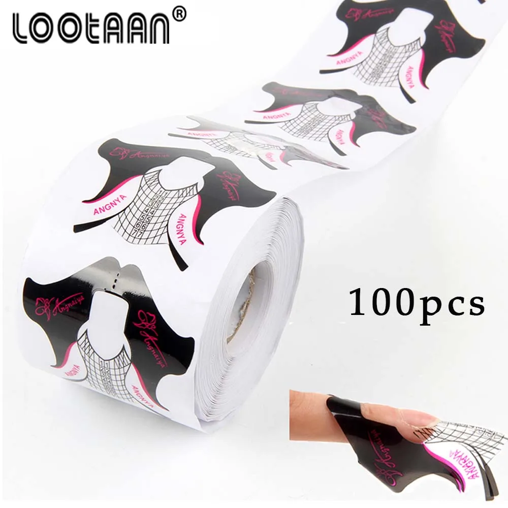 Black 100pcs Lootaan, красный сплав, 300 шт./лот, толстая Форма для ногтей, для акрилового УФ-геля, для наращивания наконечника, GuideSelf-клейкие формы, наклейки, инструменты для дизайна ногтей - Цвет: Black 100pcs