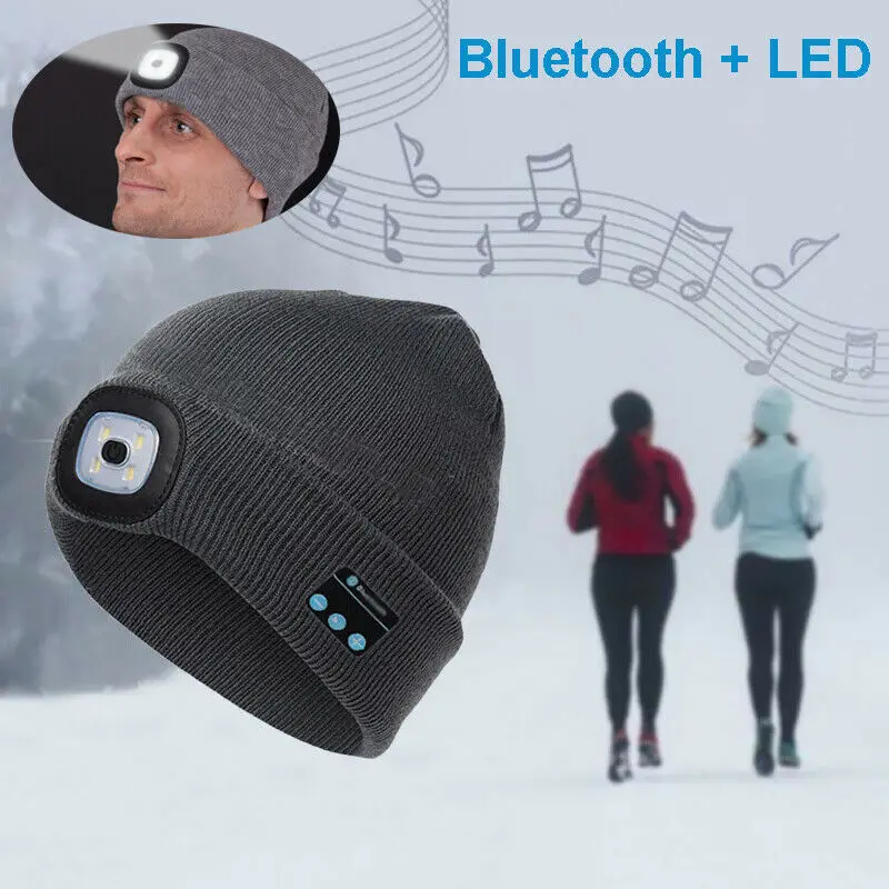 Беспроводная Bluetooth 5,0 BeanieLED налобный фонарь USB перезаряжаемая унисекс музыкальная шапка Skullies& Beanies