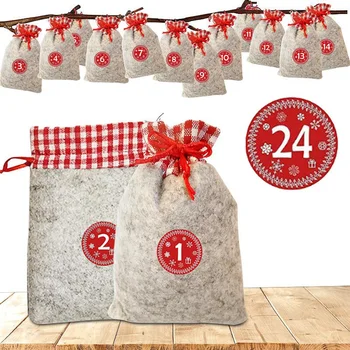 

10*14cm 1-24 Number Advent Calendar Bundle Cotton Linen Gift Bags Hot Sale Christmas Candy Bags Festival