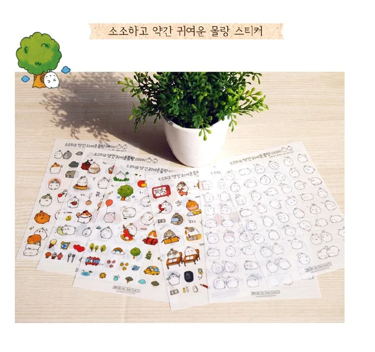 Cute Cartoon Stupid Meng round Roll Rabbit Transparent Decorative Stickers Diary Album Stickers 6 Sheets into 3-Selected