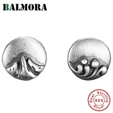 BALMORA Настоящее серебро 925 Vogue Ретро горное море серьги гвоздики для женщин леди романтические Простые Ювелирные изделия модный подарок