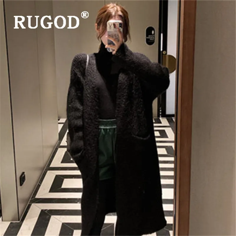 RUGOD, новинка, Осенний Однотонный свитер, кардиганы для женщин, длинный стиль, свободное вязаное пальто, модное женское Элегантное повседневное пальто-свитер